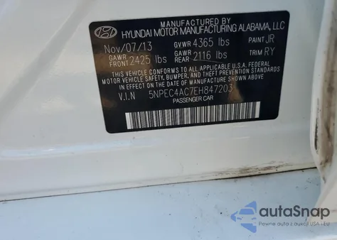 2014 Hyundai Sonata Se из США, поврежденный, VIN 5NPEC4AC7EH847203